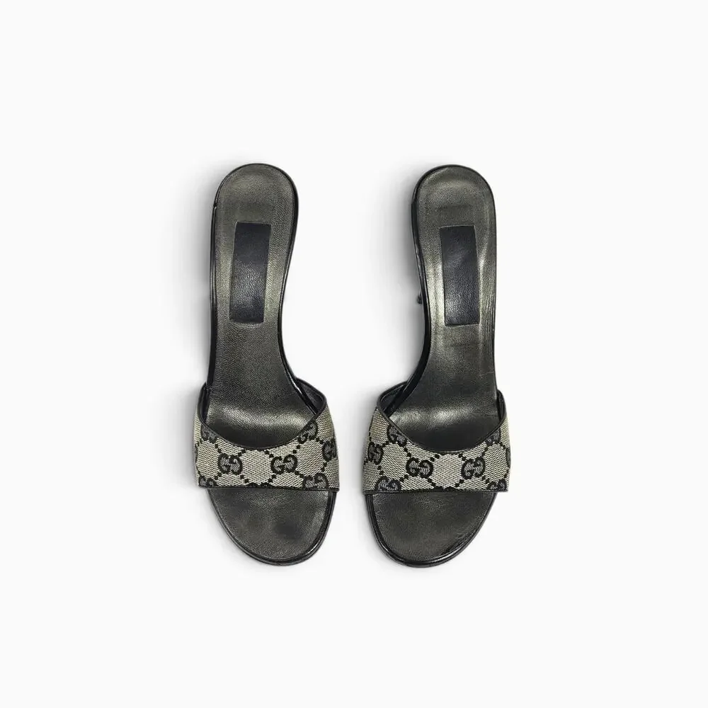 Y2k Gucci by Tom Ford Monogram Mules Pumps Gray Vintage - Size 36.5 EU